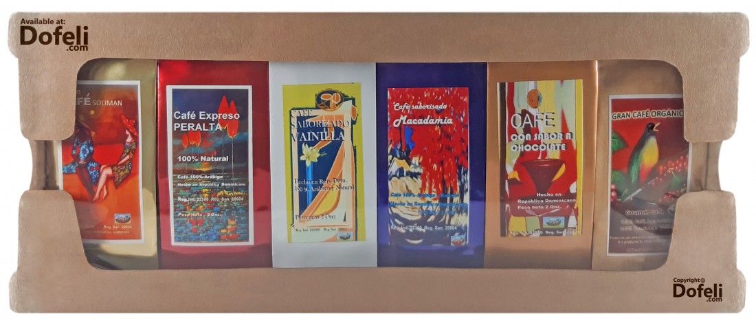 A souvenir mix of Dominican Republic ground coffee with six traditional and flavored varieties.